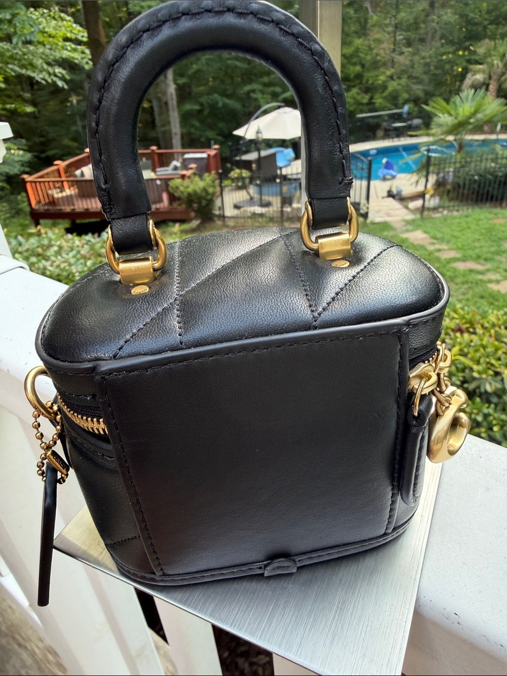 Coach NWT  Black Quilted Leather Trail Mini Crossbody Bag with Gold Hardware - Picture 6 of 14